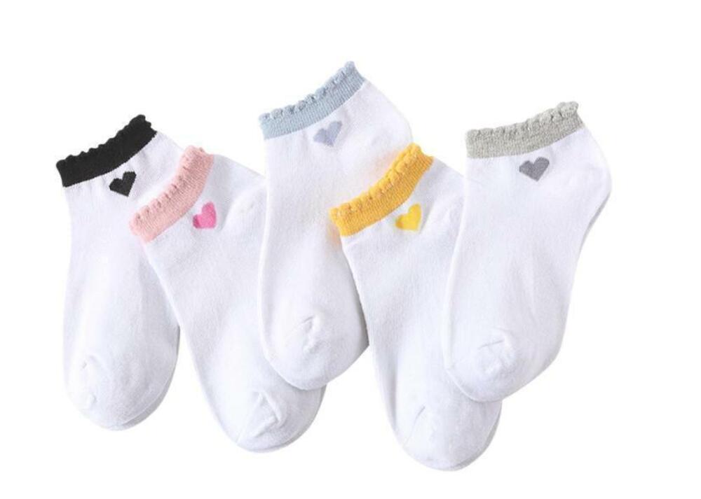 Stems Women's Multicolor 5 Pair Ankle Socks Heart Trim One Size NWT